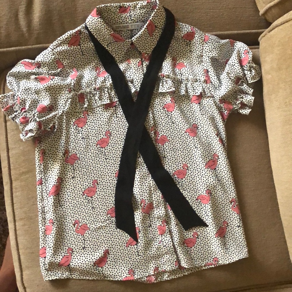 Retro flamingo print blouse
